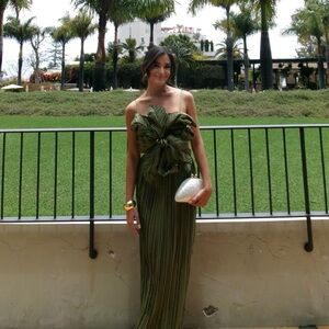 Cult Gaia Green Strapless Pleated Maxi Hestra Gown